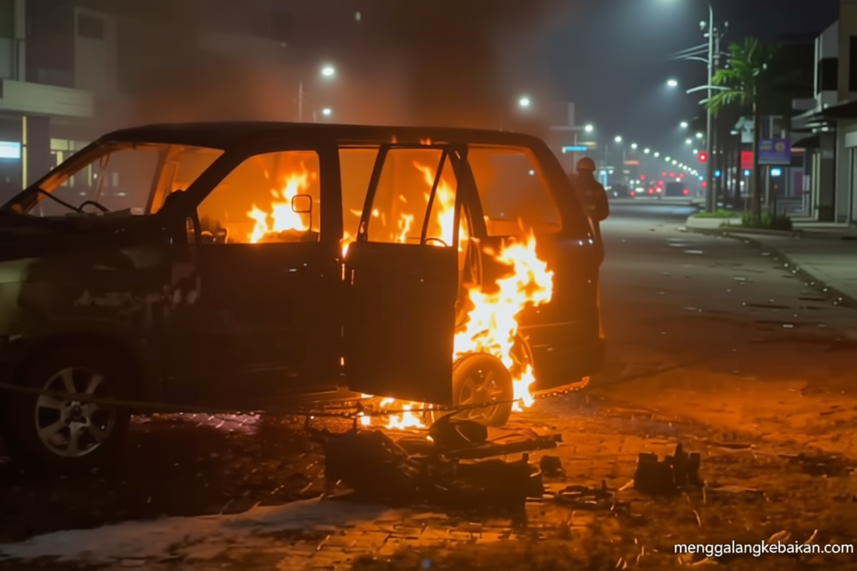 Minibus terbakar di Kembangan Jakbar – petugas temukan jeriken berisi bensin