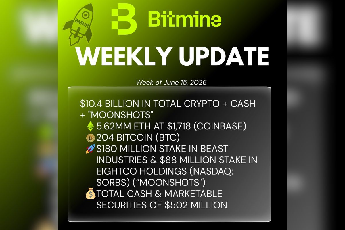 New Policy: Bitmine Immersion Umumkan Kepemilikan ETH Mencapai 5,62 Juta Token dan Total Kripto Maupun Uang Tunai Sebesar $10,4 Miliar